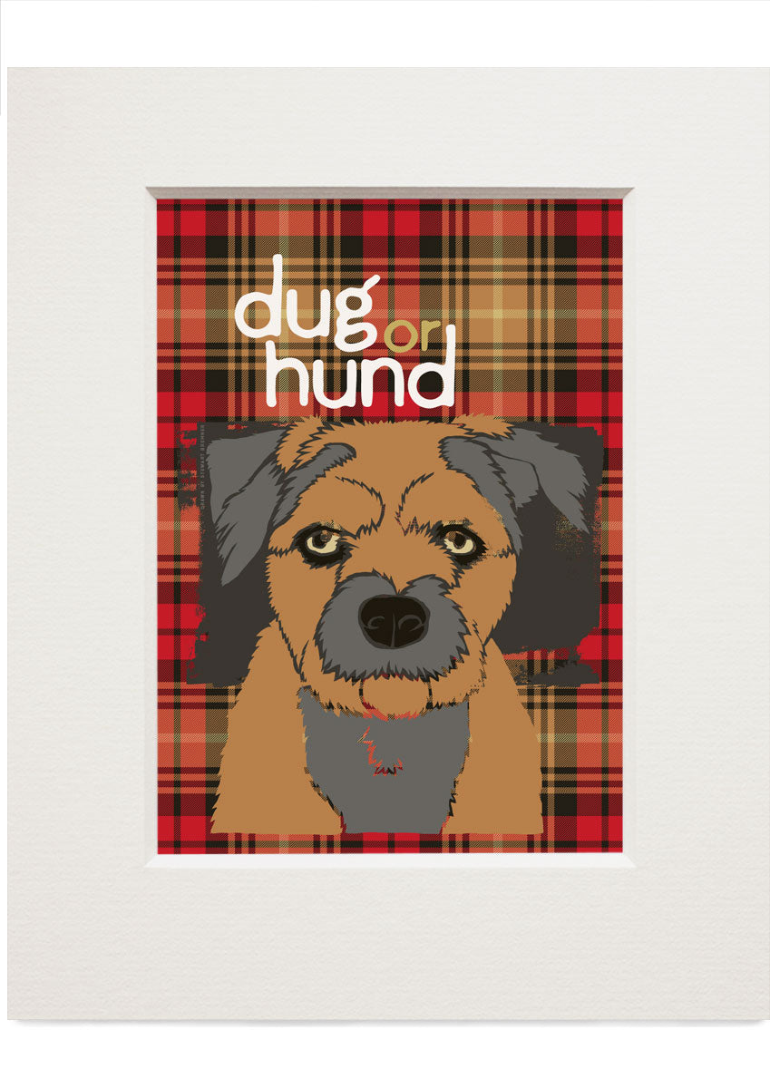 Dug or hund oan tartan – small mounted print - Indy Prints by Stewart Bremner