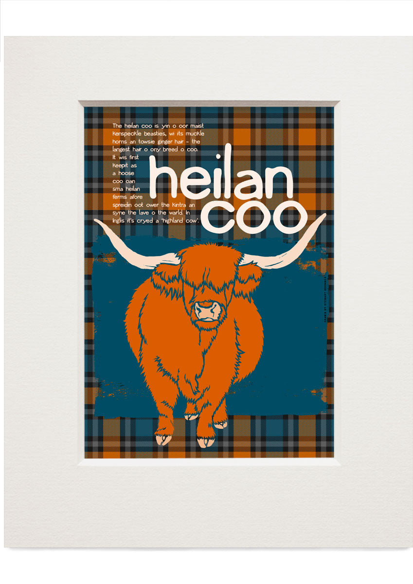 Heilan coo oan tartan – small mounted print