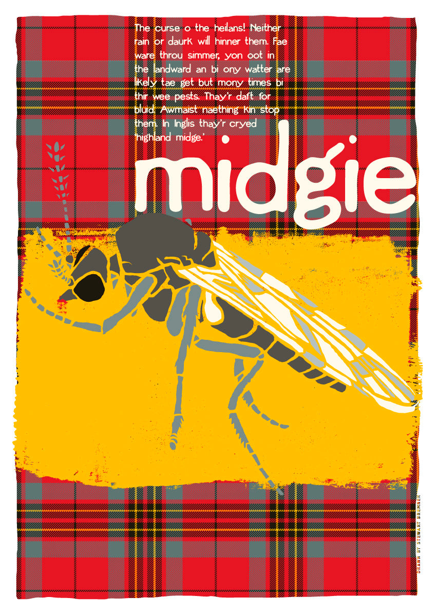 Midgie oan tartan – poster – Indy Prints by Stewart Bremner