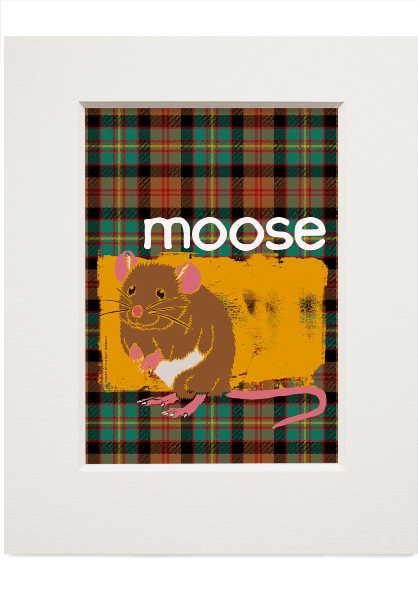 Moose oan tartan – small mounted print - Indy Prints by Stewart Bremner