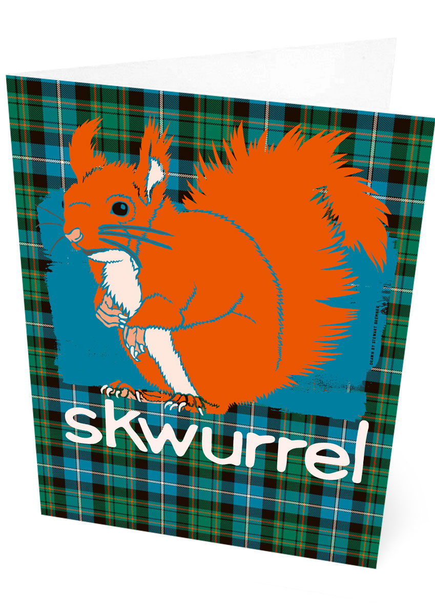 Skwurrel oan tartan – card – Indy Prints by Stewart Bremner