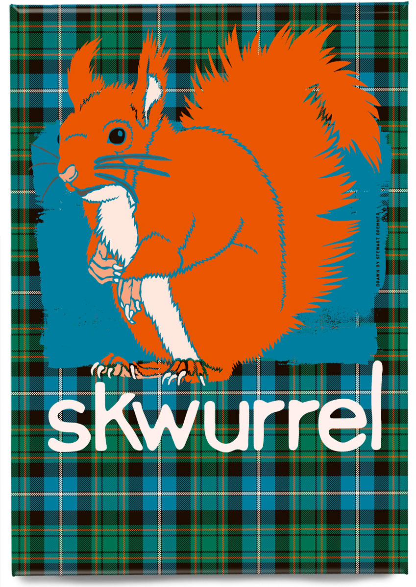 Skwurrel oan tartan – magnet – Indy Prints by Stewart Bremner