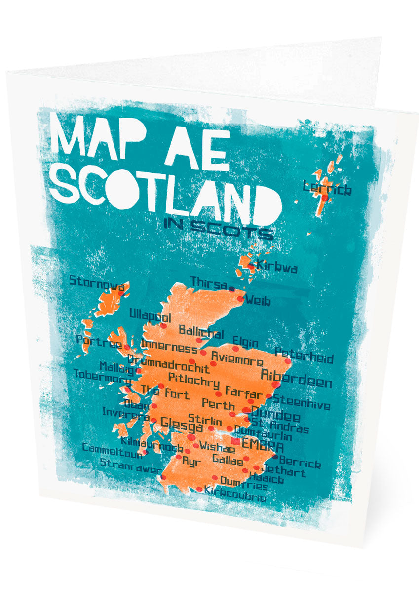 Map ae Scotland in Scots – card