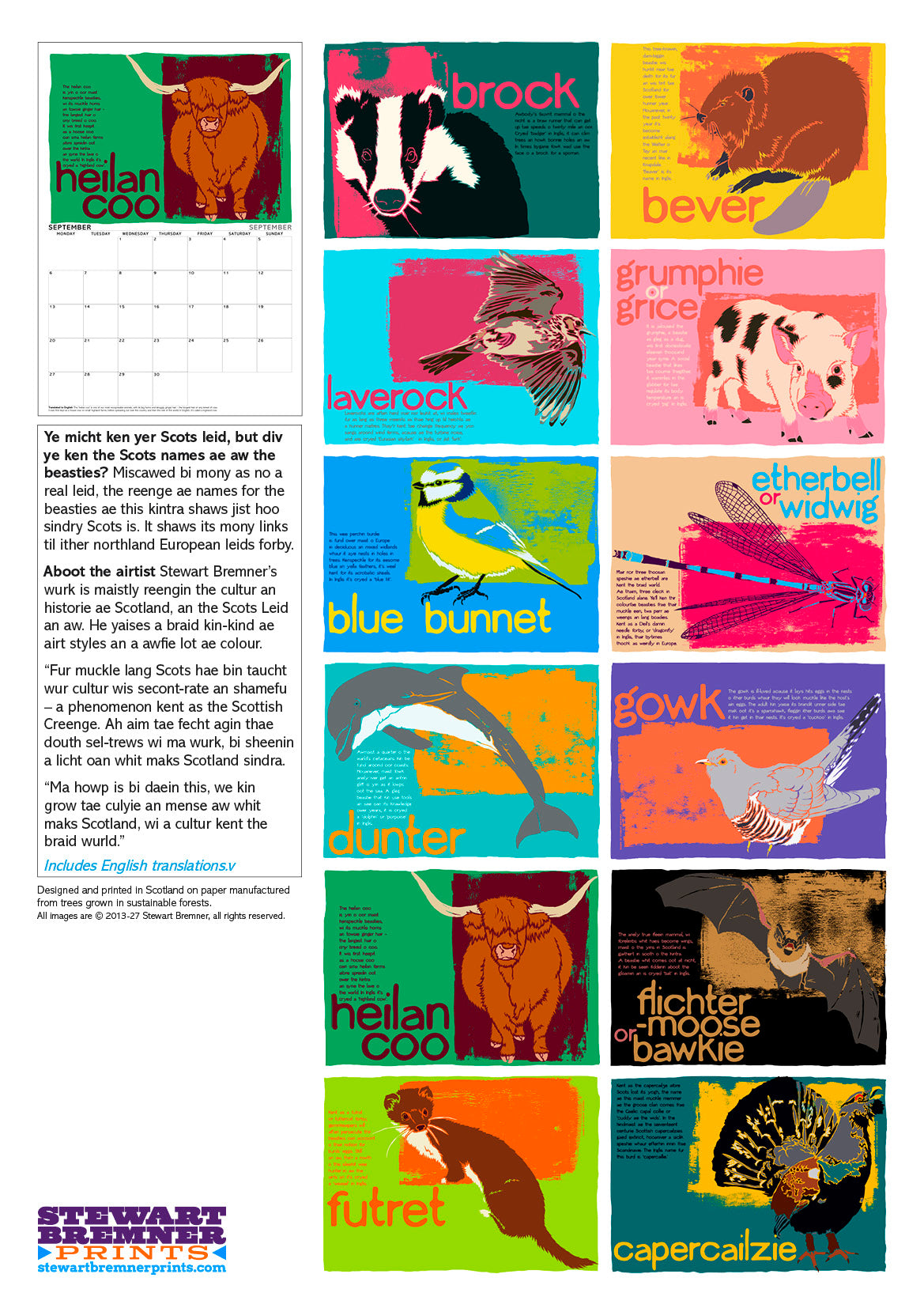 Scots Beasties – A3 calendar 2027