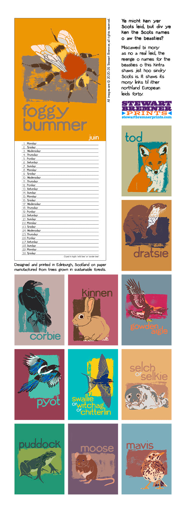 Scots Beasties – 2026 slimline calendar