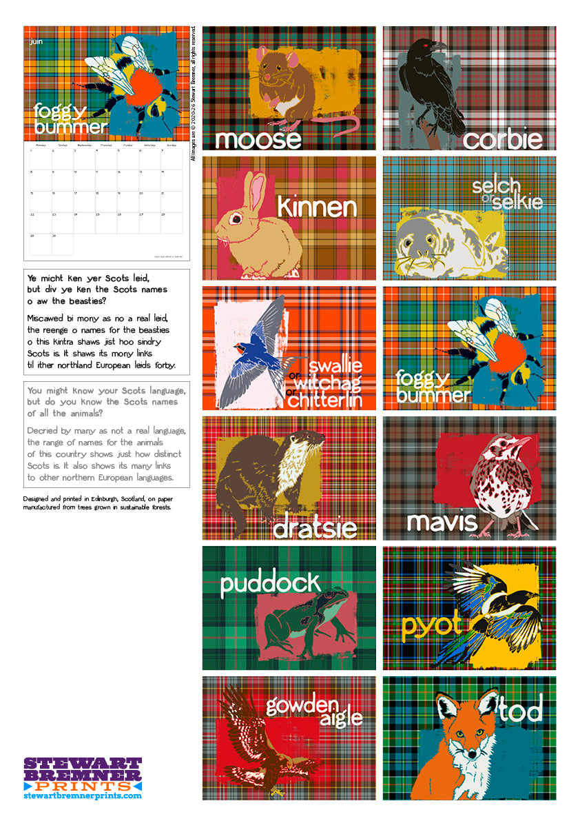Scots Beastes oan tartan – 2026 A3 calendar