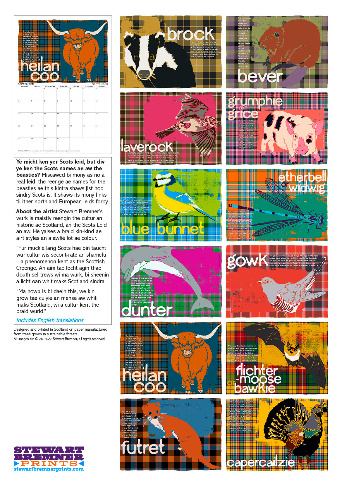 Scots beasties oan tartan – A3 calendar 2027