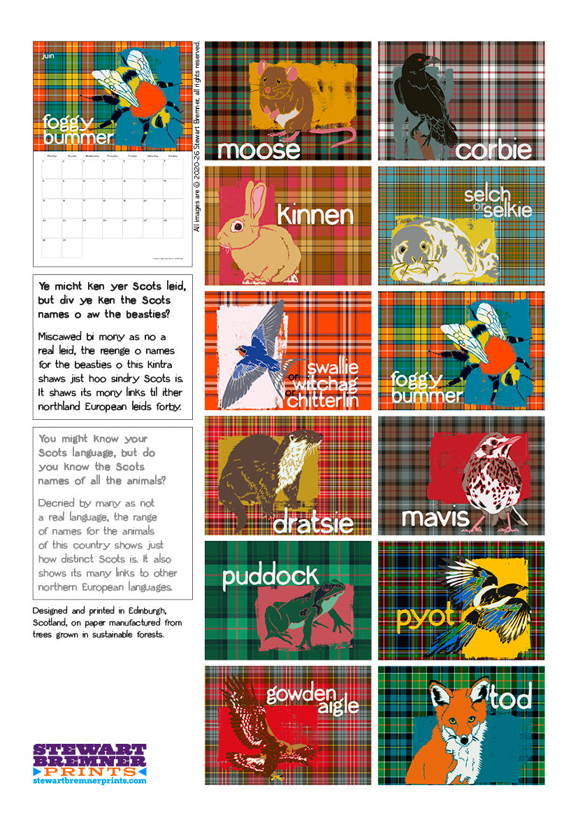 Scots Beastes oan tartan – 2026 A4 calendar