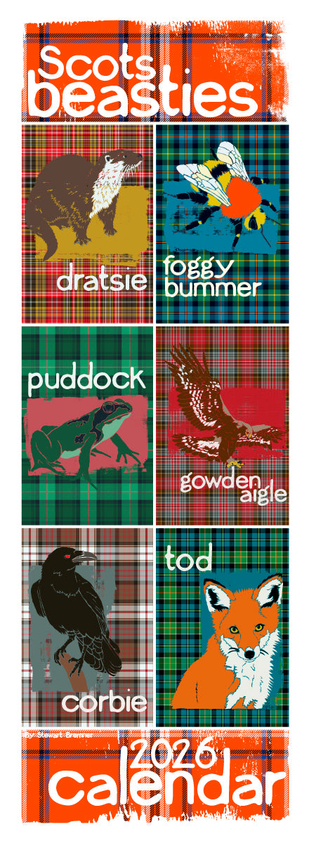Scots Beastes oan tartan – 2026 slimline calendar (alternate colours)