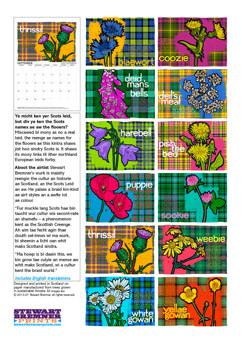 Scots flooers oan tartan – A4 calendar 2027