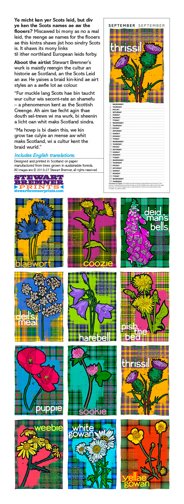 Scots flooers oan tartan – slimline calendar 2027