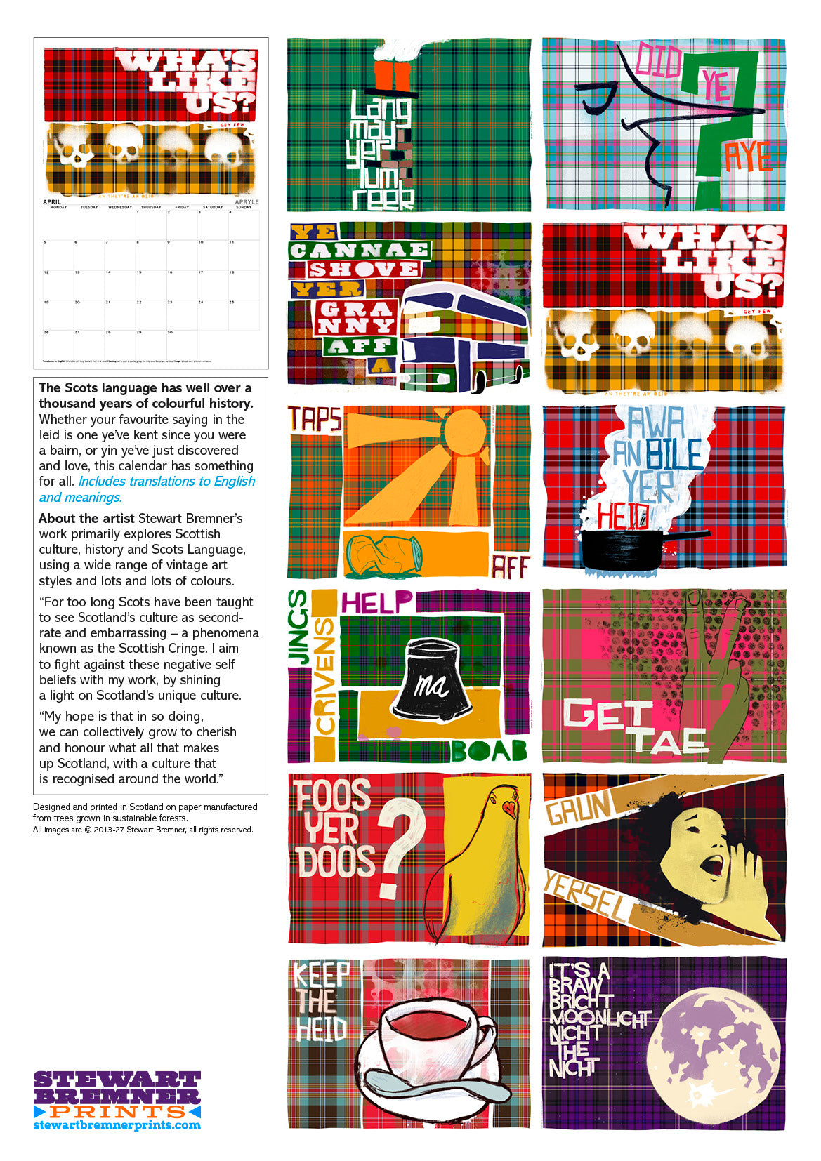 Scots sayings on tartan – A3 calendar 2027