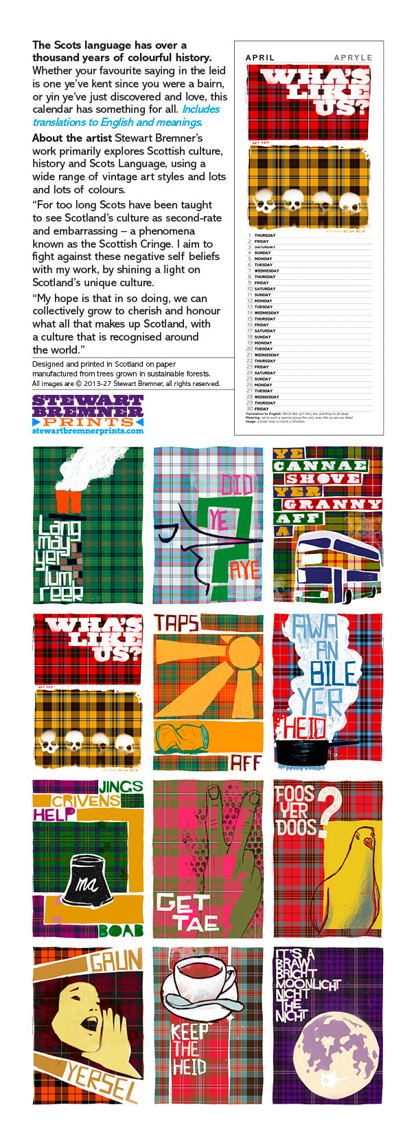 Scots sayings on tartan – slimline calendar 2027