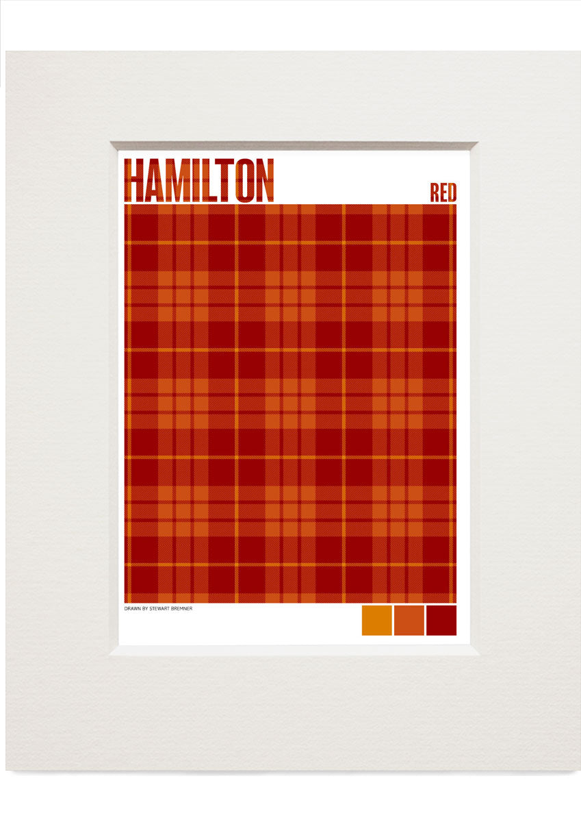 Hamilton Red Modern tartan – small mounted print