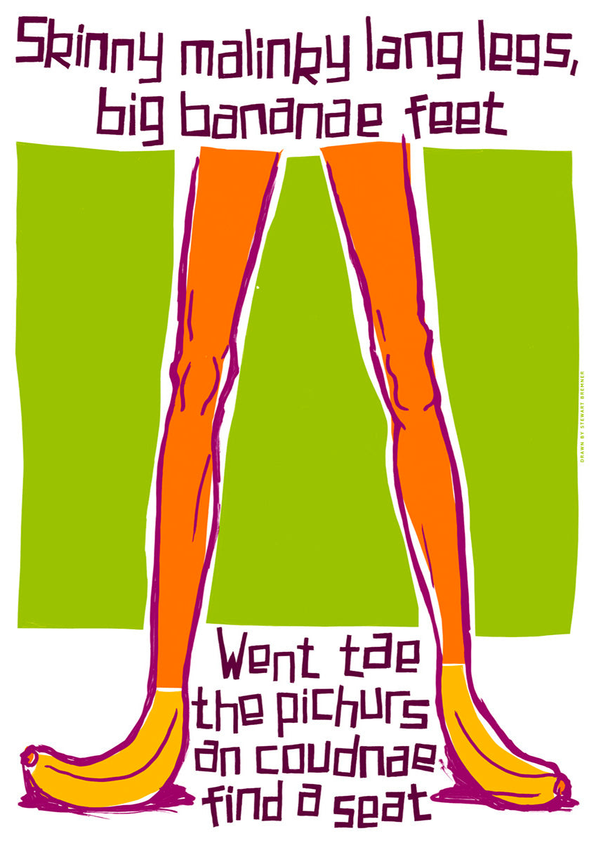 Skinny malinky long legs, big bananae feet (green) – giclée print