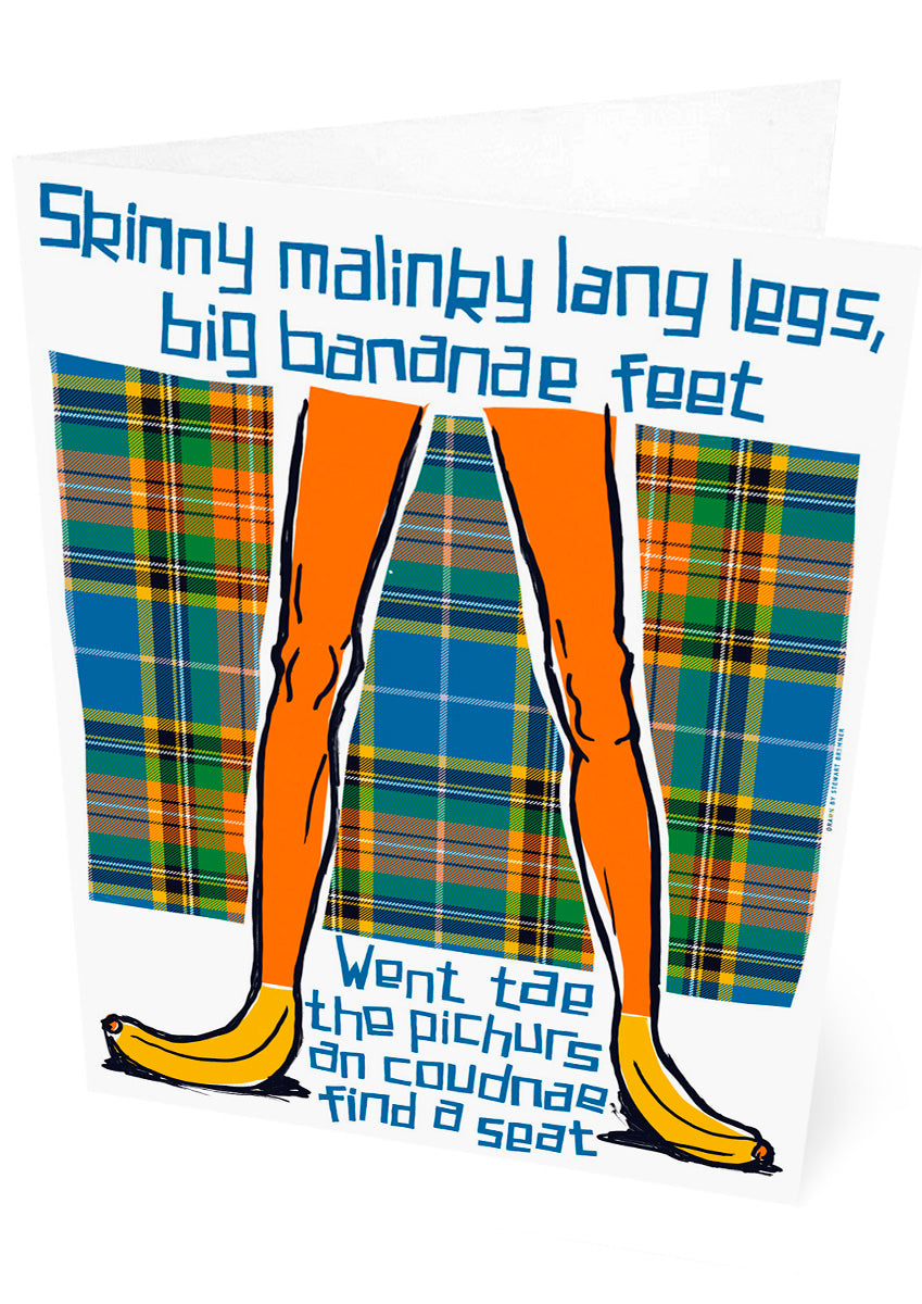 Skinny malinky long legs, big bananae feet (oan tartan) – set of two cards