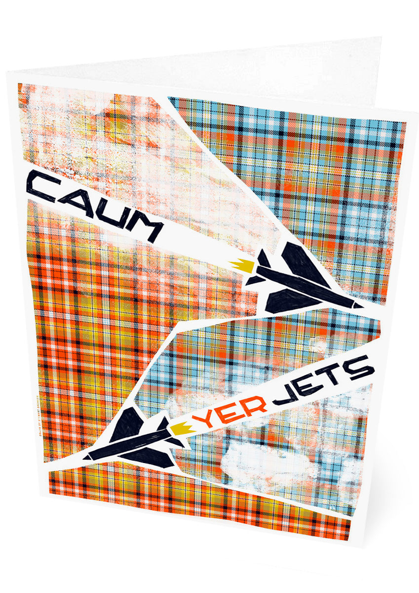 Caum yer jets (oan tartan) – set of two cards