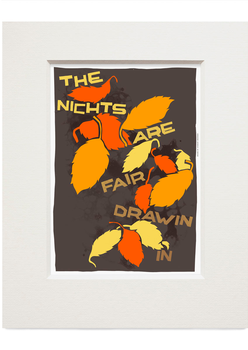 The nichts are fair drawin in (orange) – small mounted print