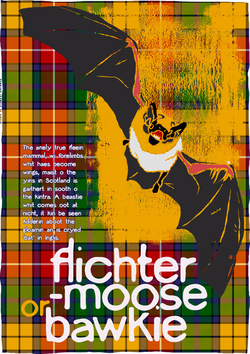 Flichtermoose or bawkie oan tartan – poster