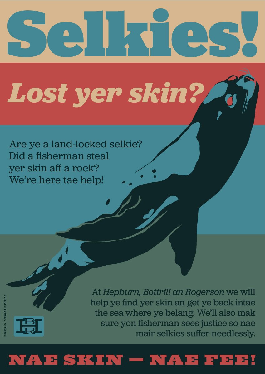 Selkies! Lost yer skin? – poster - Indy Prints by Stewart Bremner