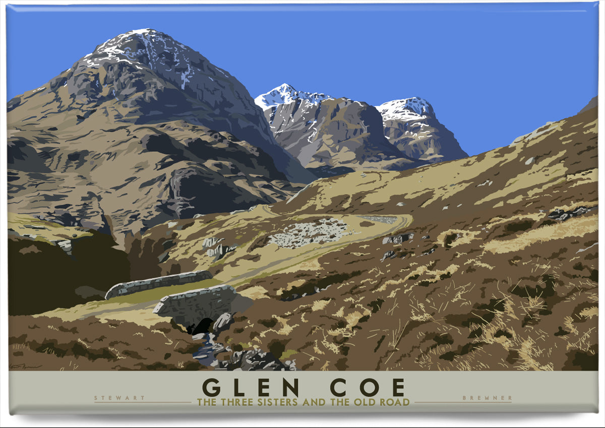 Glen Coe: the Three Sisters and the Old Road – magnet - natural - Indy Prints by Stewart Bremner