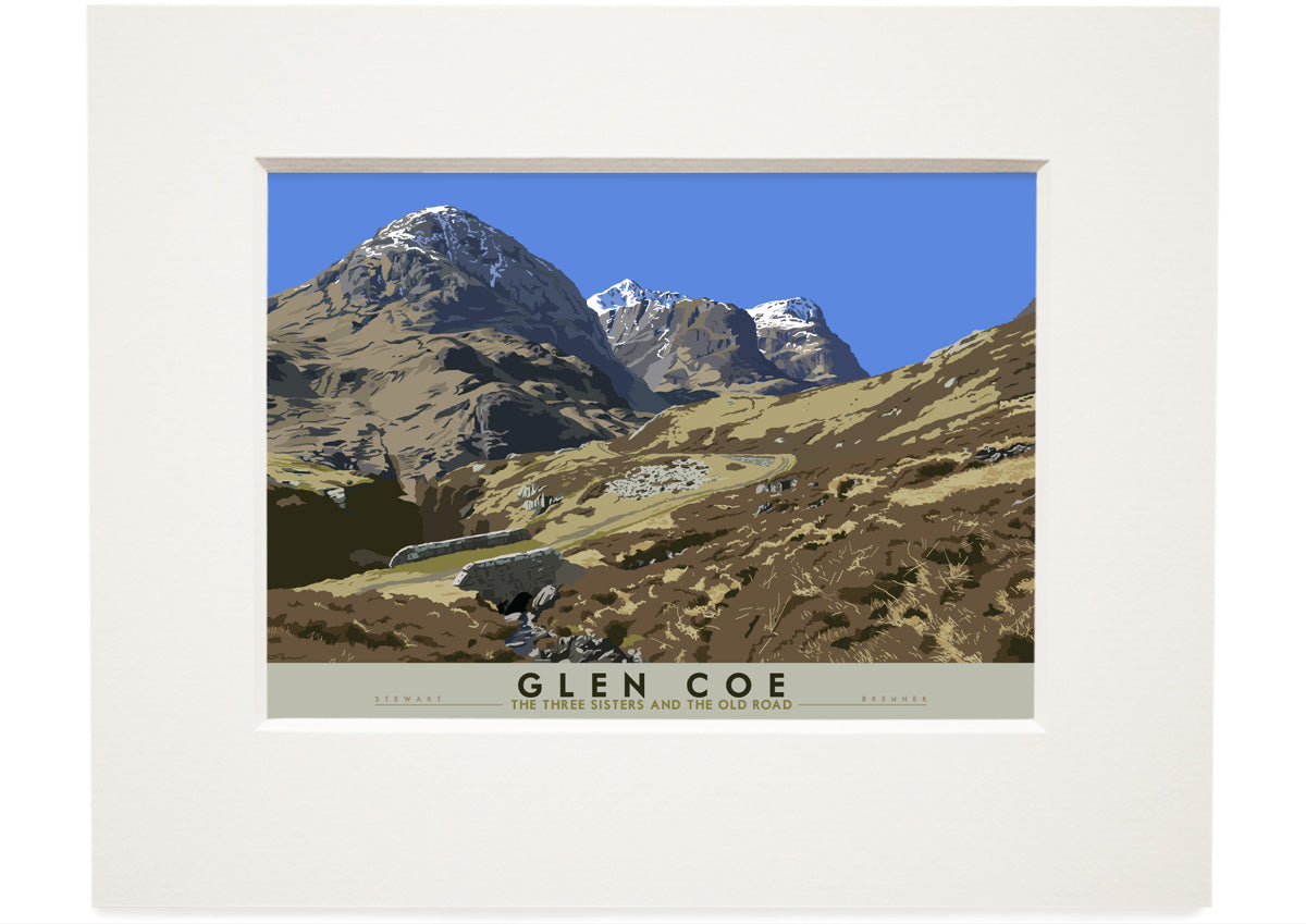 Glen Coe: the Three Sisters and the Old Road – small mounted print - natural - Indy Prints by Stewart Bremner