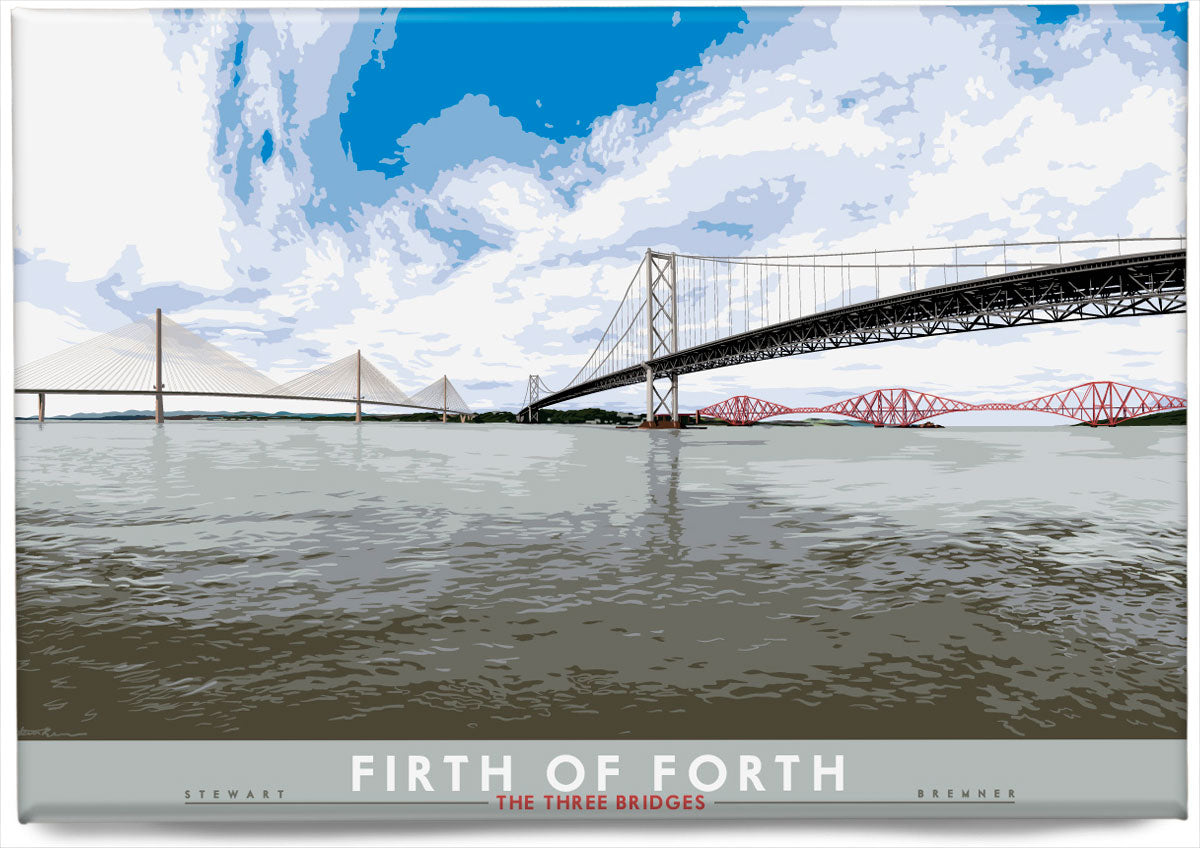 Firth of Forth: The Three Bridges – magnet - natural - Indy Prints by Stewart Bremner