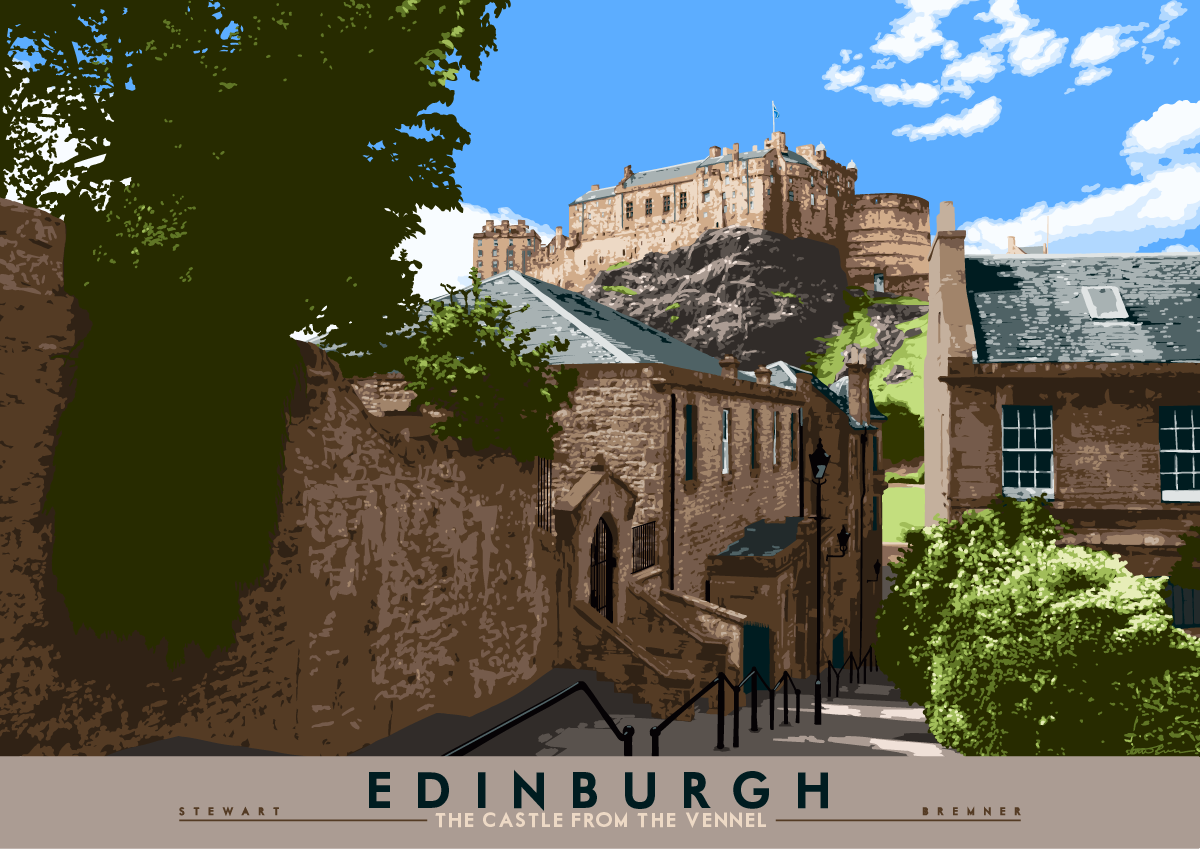 Edinburgh: the Castle from The Vennel – A4 poster
