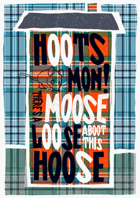 Hoots mon! There's a moose loose aboot this hoose (on tartan) – giclée print