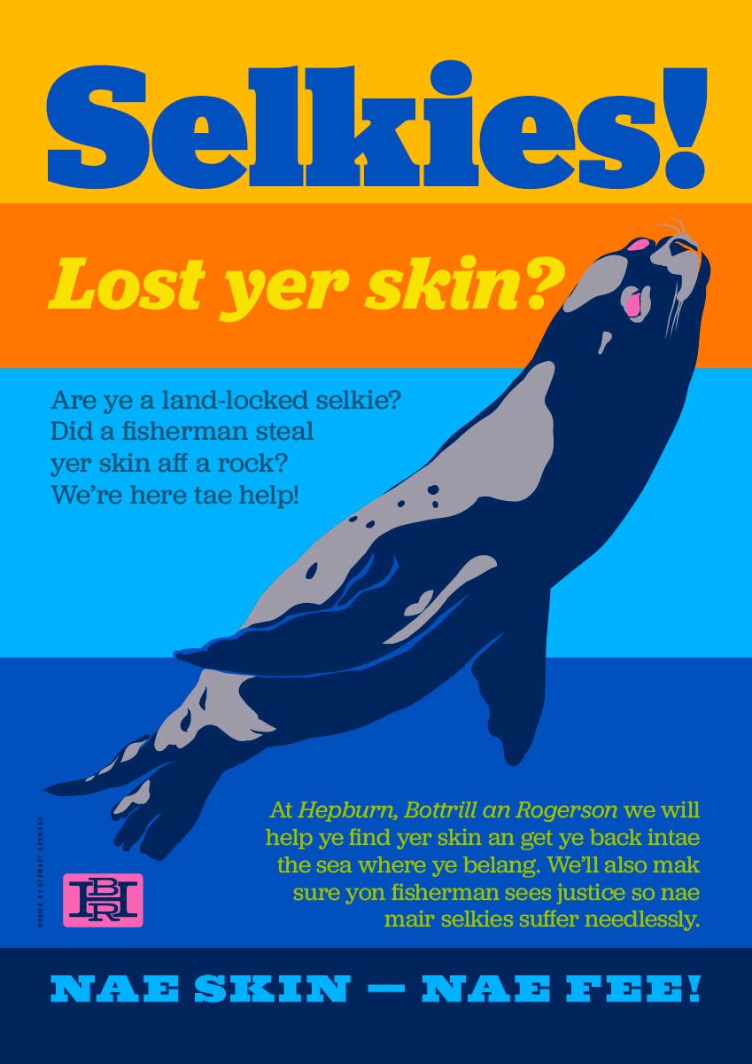 Selkies! Lost yer skin? (blue) – poster