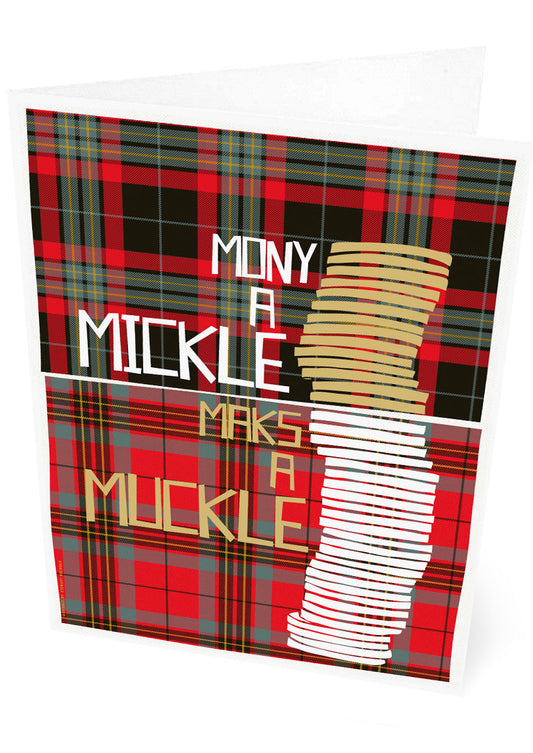 Mony a mickle maks a muckle (on tartan) – card