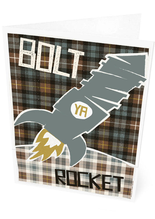 Bolt ya rocket (on tartan) – card