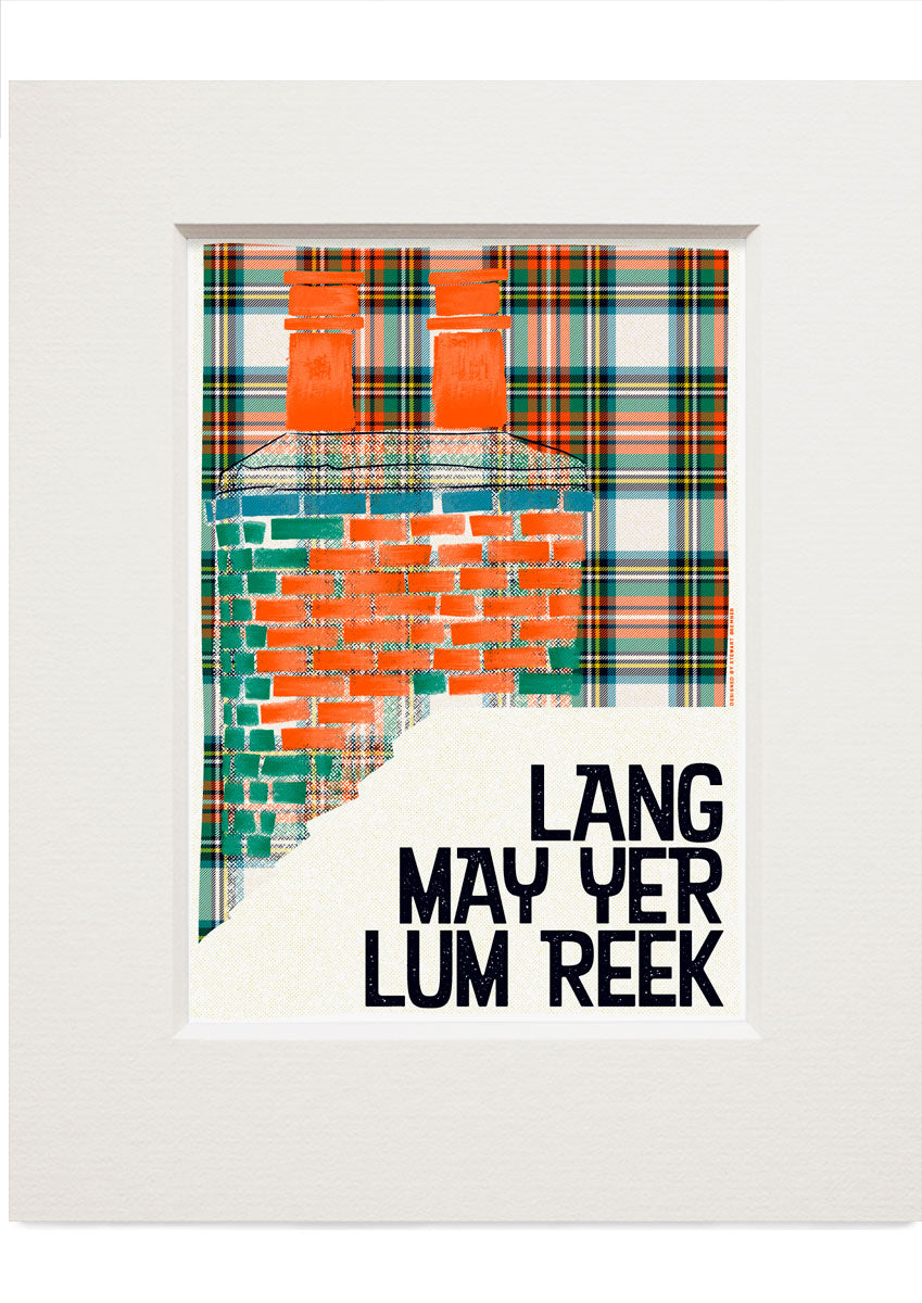 Lang may yer lum reek – roof (on tartan) – small mounted print