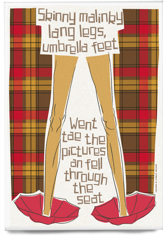 Skinny malinky long legs, umbrella feet (on tartan) – magnet