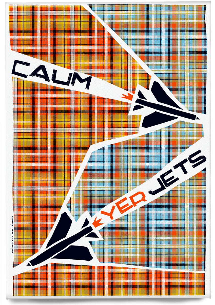 Caum yer jets (on tartan) – magnet