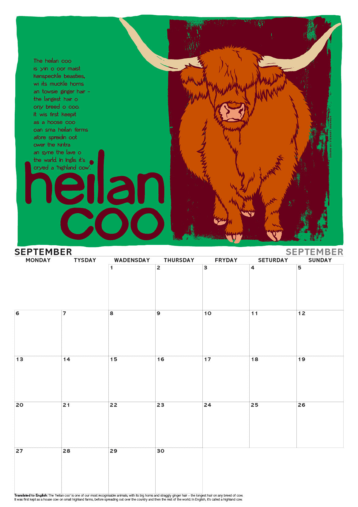 Scots Beasties – A3 calendar 2027
