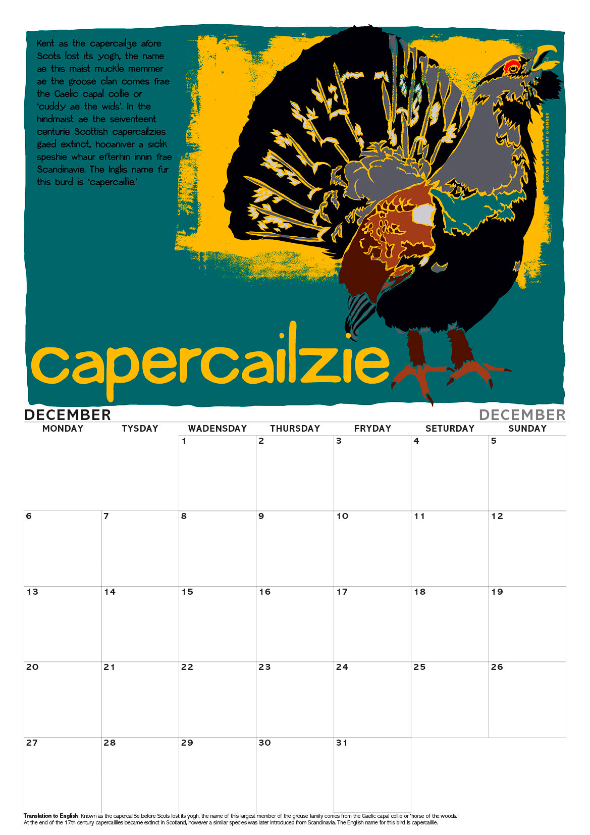 Scots Beasties – A3 calendar 2027