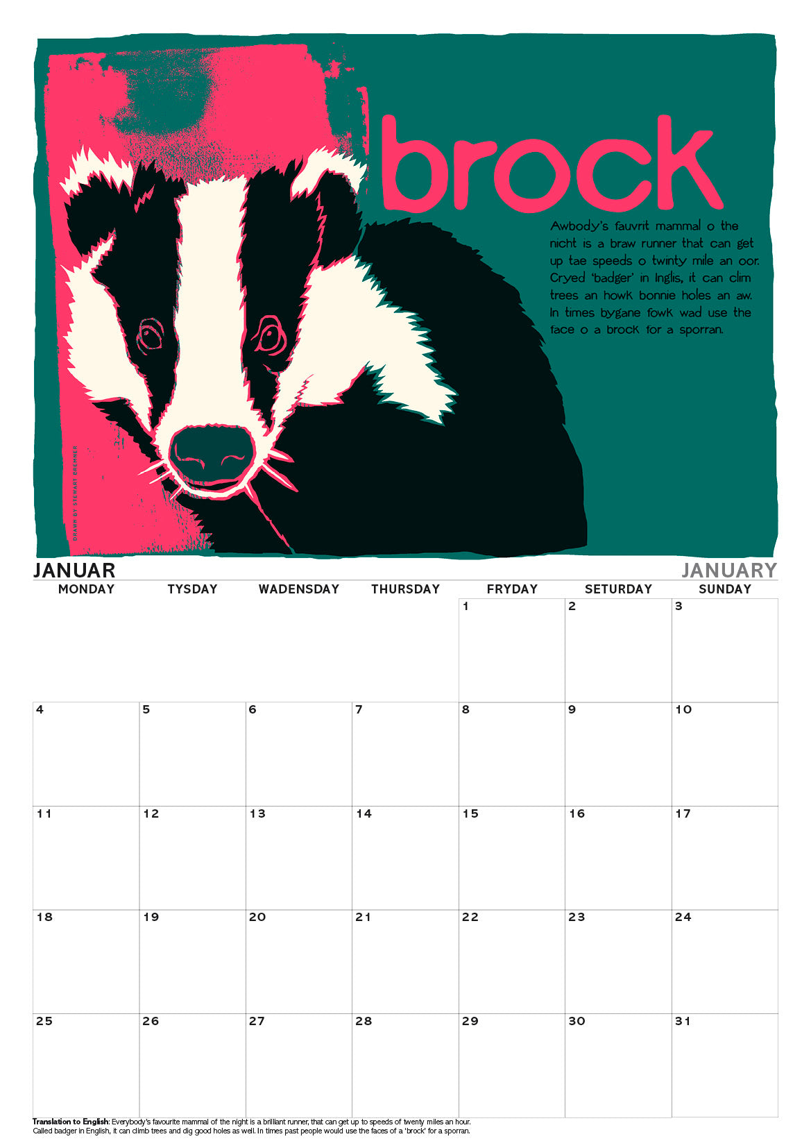 Scots Beasties – A3 calendar 2027