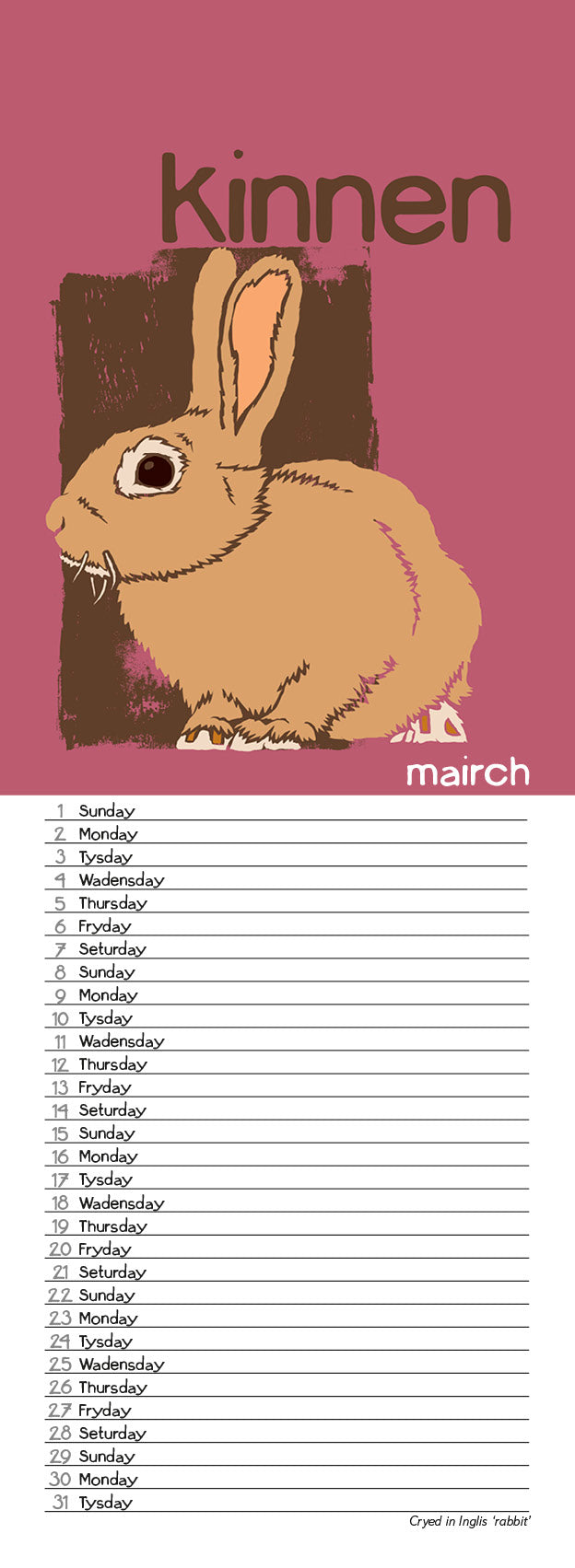 Scots Beasties – 2026 slimline calendar