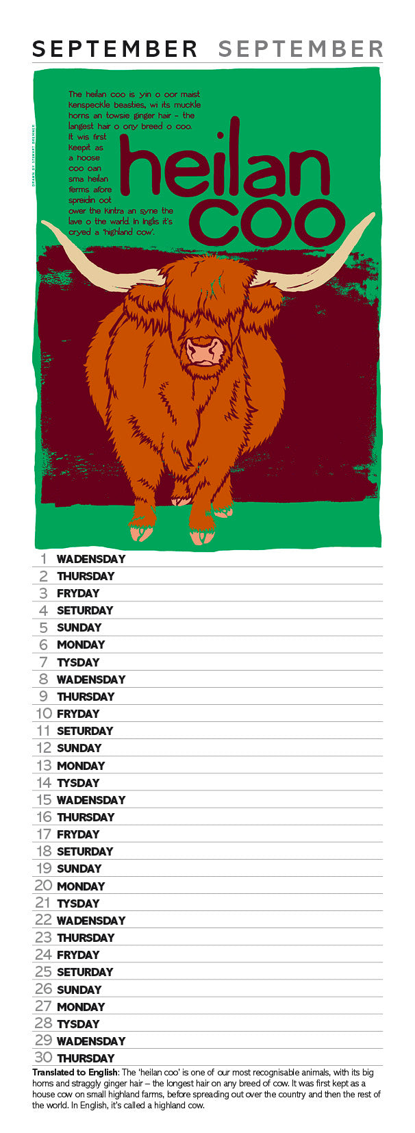 Scots Beasties – slimline calendar 2027