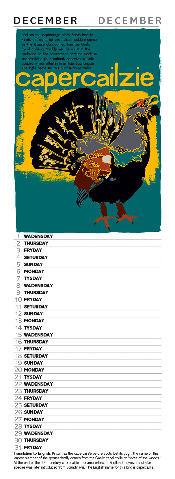 Scots Beasties – slimline calendar 2027