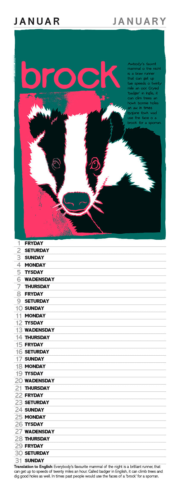 Scots Beasties – slimline calendar 2027