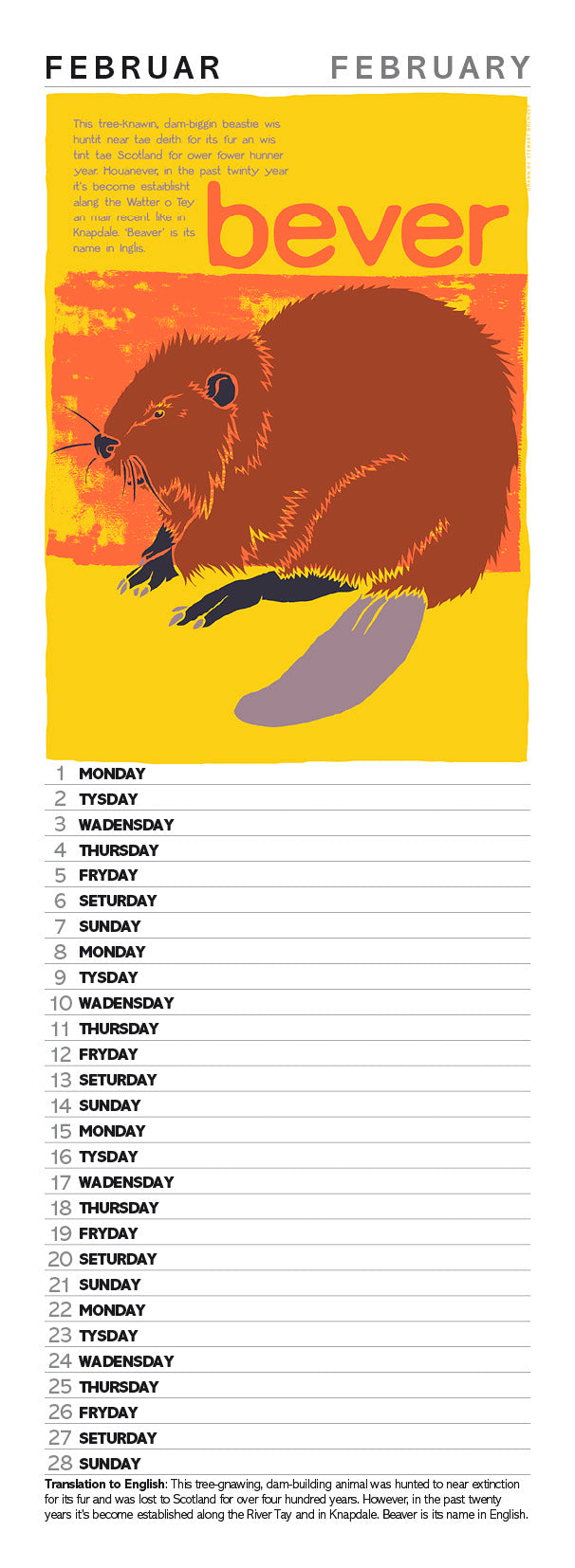 Scots Beasties – slimline calendar 2027