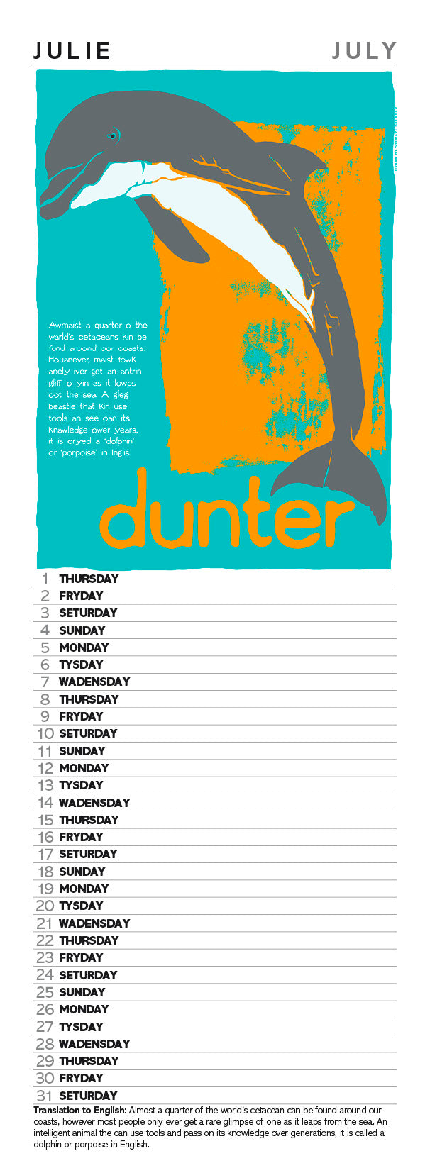 Scots Beasties – slimline calendar 2027