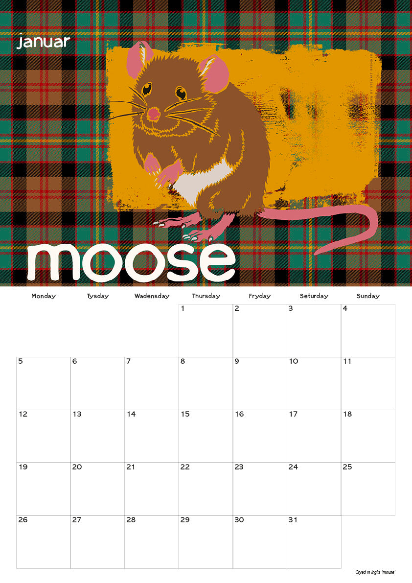 Scots Beastes oan tartan – 2026 A3 calendar