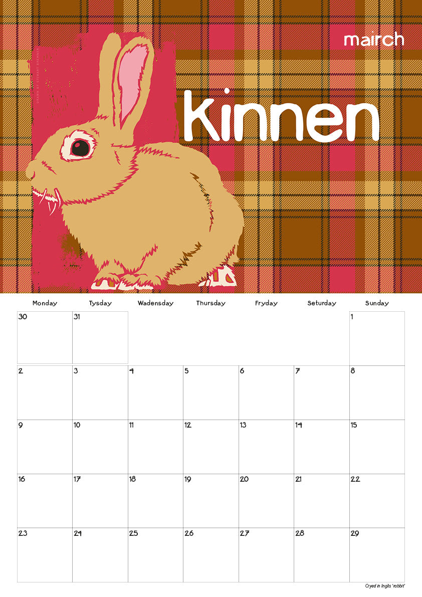 Scots Beastes oan tartan – 2026 A3 calendar