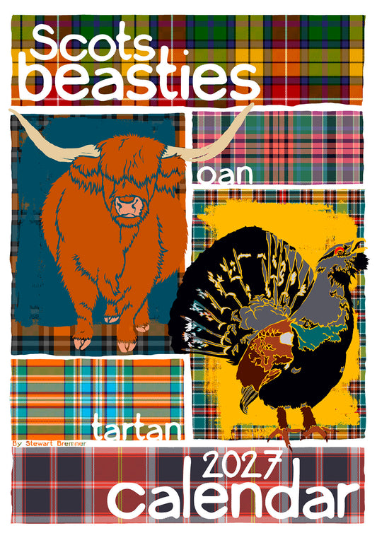Scots beasties oan tartan – A3 calendar 2027