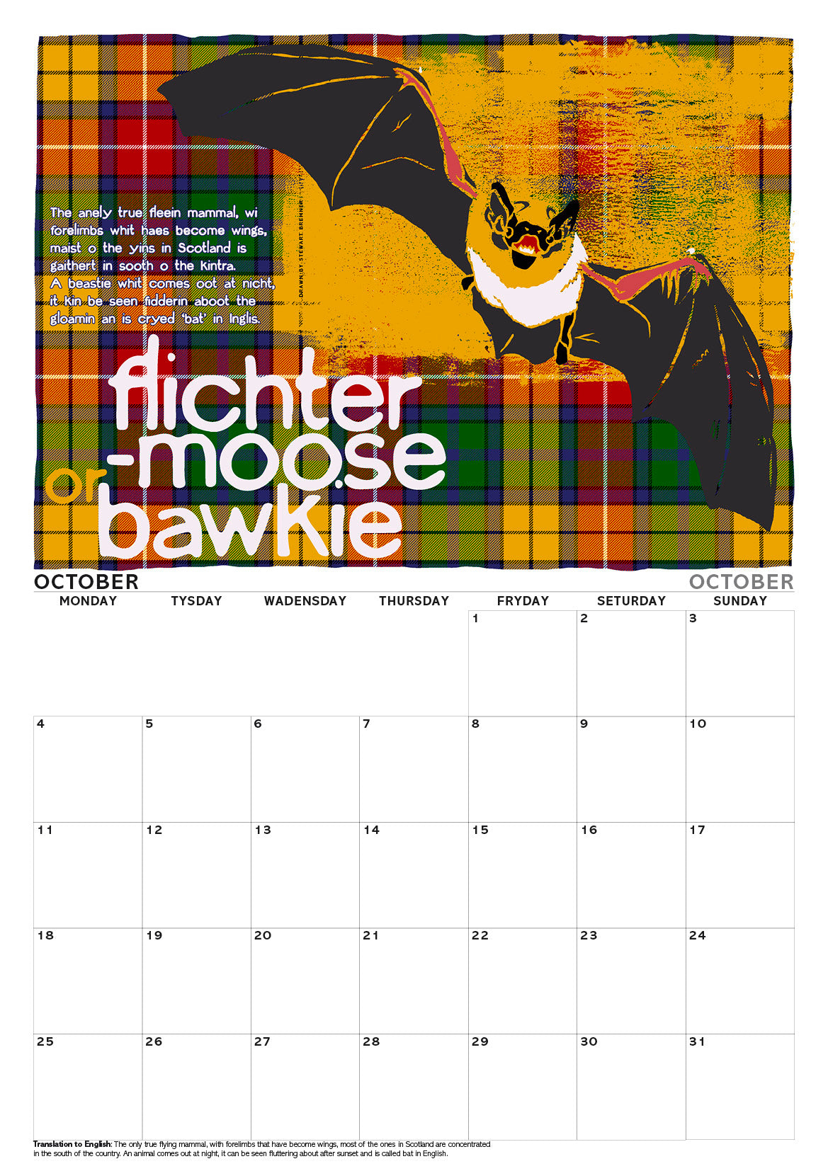 Scots beasties oan tartan – A3 calendar 2027