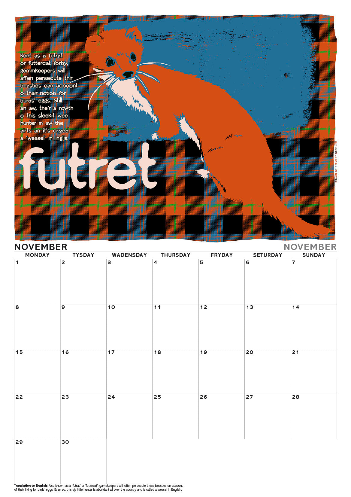Scots beasties oan tartan – A3 calendar 2027