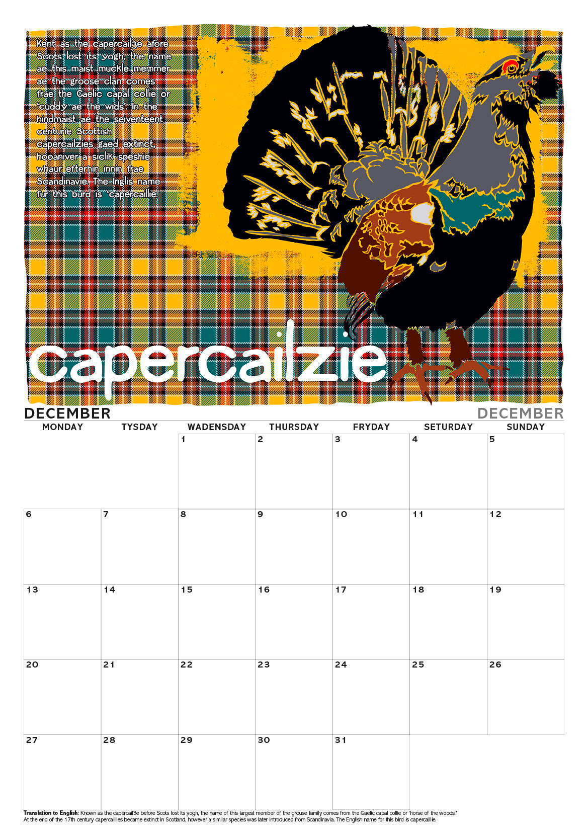 Scots beasties oan tartan – A3 calendar 2027